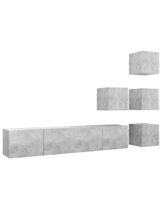 Set di Mobili Porta TV 6 pz Grigio Cemento in Legno Multistrato 2