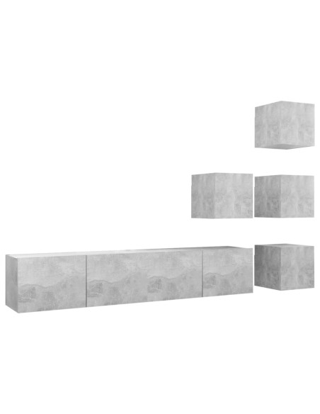 Set di Mobili Porta TV 6 pz Grigio Cemento in Legno Multistrato
