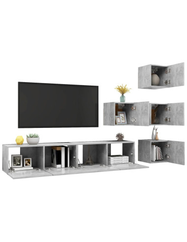 Set di Mobili Porta TV 6 pz Grigio Cemento in Legno Multistrato