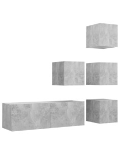 Set di Mobili Porta TV 5 pz Grigio Cemento in Legno Multistrato 2