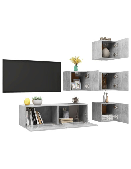 Set di Mobili Porta TV 5 pz Grigio Cemento in Legno Multistrato