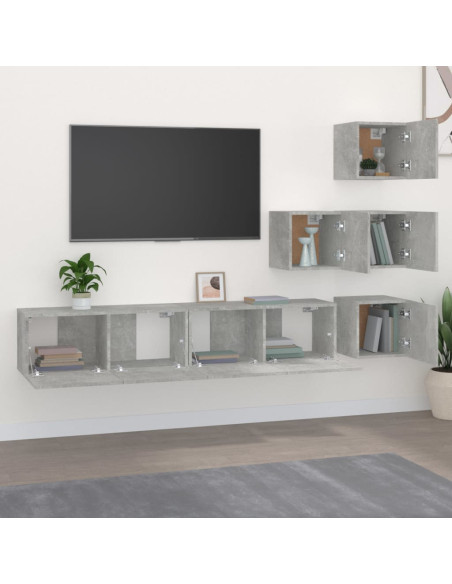 Mobile Porta TV a Parete Grigio Cemento in Legno Multistrato