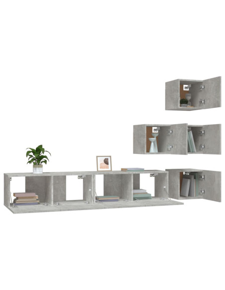 Mobile Porta TV a Parete Grigio Cemento in Legno Multistrato
