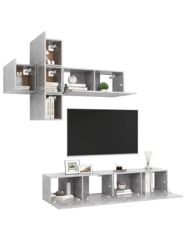 Set di Mobili Porta TV 7 pz Grigio Cemento in Legno Multistrato