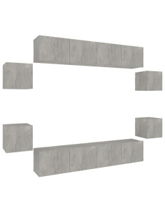 Set Mobili Porta TV 8pz Grigio Cemento in Legno Multistrato 2
