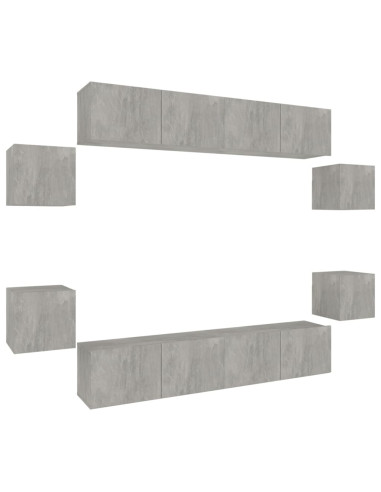 Set Mobili Porta TV 8pz Grigio Cemento in Legno Multistrato