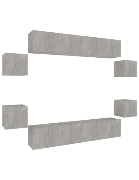 Set Mobili Porta TV 8pz Grigio Cemento in Legno Multistrato