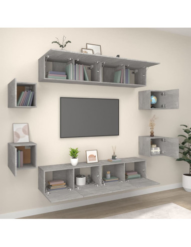 Set Mobili Porta TV 8pz Grigio Cemento in Legno Multistrato