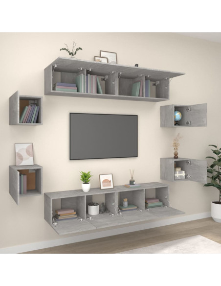 Set Mobili Porta TV 8pz Grigio Cemento in Legno Multistrato