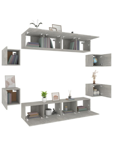 Set Mobili Porta TV 8pz Grigio Cemento in Legno Multistrato