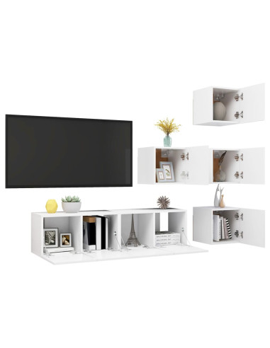 Set Mobili Porta TV 6 pz Bianco in Legno Multistrato