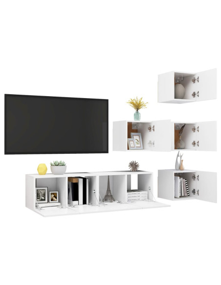 Set Mobili Porta TV 6 pz Bianco in Legno Multistrato