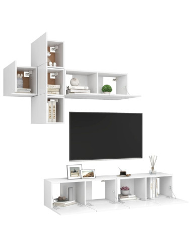 Set Mobili Porta TV 7 pz Bianco in Legno Multistrato