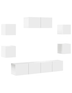 Set di Mobili Porta TV 7 pz Bianco in Legno Multistrato 2