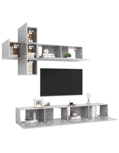 Set di Mobili Porta TV 7 pz Grigio Cemento in Legno Multistrato
