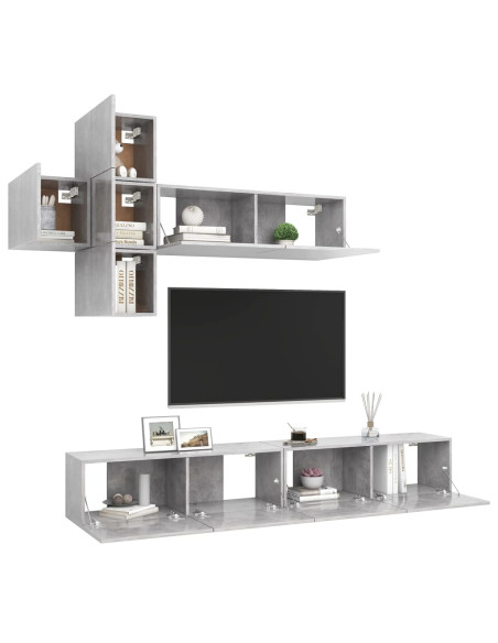 Set di Mobili Porta TV 7 pz Grigio Cemento in Legno Multistrato