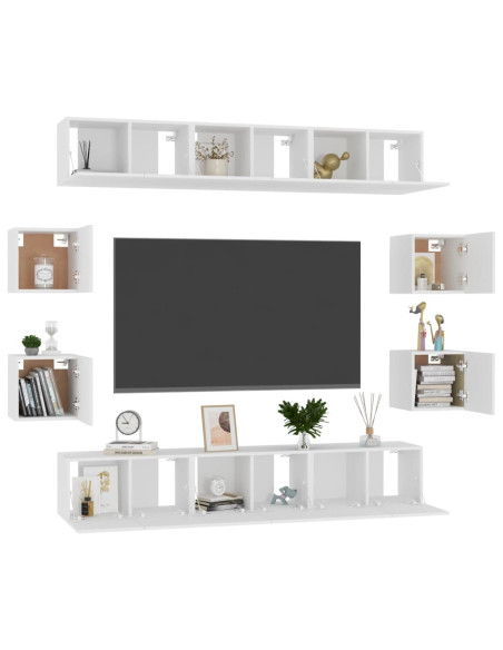 Set Mobili Porta TV 10 pz Bianco in Legno Multistrato