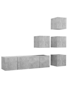 Set di Mobili Porta TV 6 pz Grigio Cemento in Legno Multistrato 2