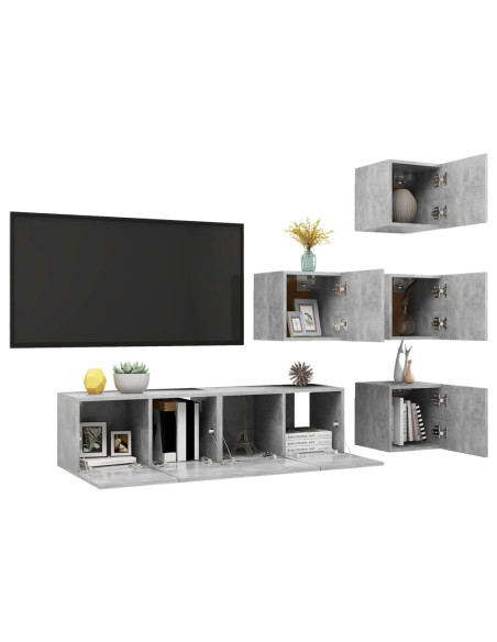 Set di Mobili Porta TV 6 pz Grigio Cemento in Legno Multistrato