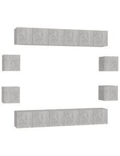 Set di Mobili Porta TV 10pz Grigio Cemento in Legno Multistrato 2