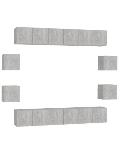 Set di Mobili Porta TV 10pz Grigio Cemento in Legno Multistrato