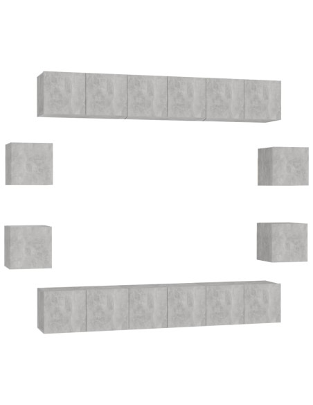 Set di Mobili Porta TV 10pz Grigio Cemento in Legno Multistrato