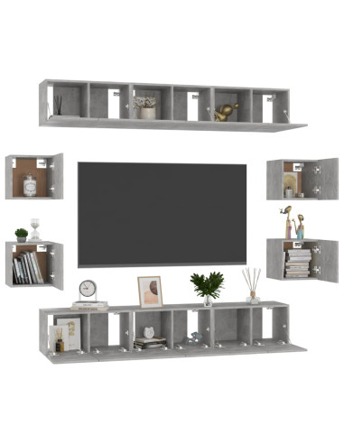 Set di Mobili Porta TV 10pz Grigio Cemento in Legno Multistrato