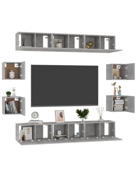 Set di Mobili Porta TV 10pz Grigio Cemento in Legno Multistrato
