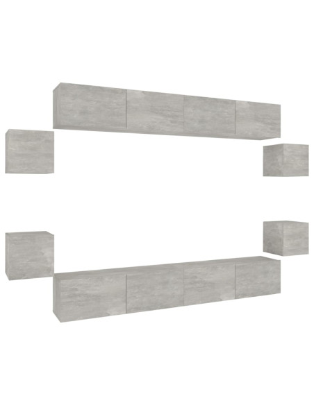 Set Mobili Porta TV 8pz Grigio Cemento in Legno Multistrato