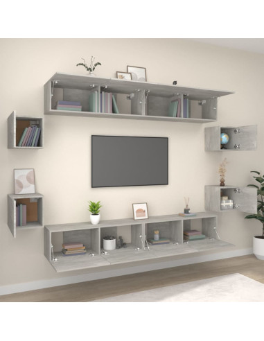 Set Mobili Porta TV 8pz Grigio Cemento in Legno Multistrato