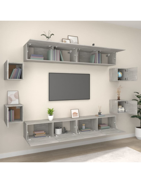 Set Mobili Porta TV 8pz Grigio Cemento in Legno Multistrato