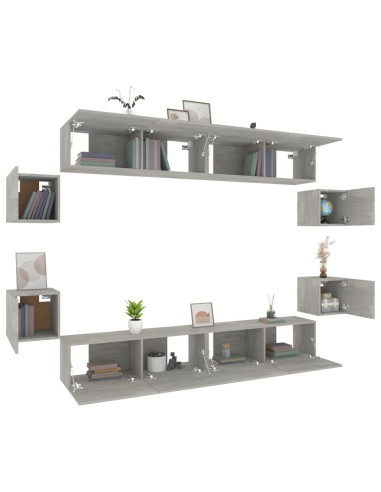 Set Mobili Porta TV 8pz Grigio Cemento in Legno Multistrato