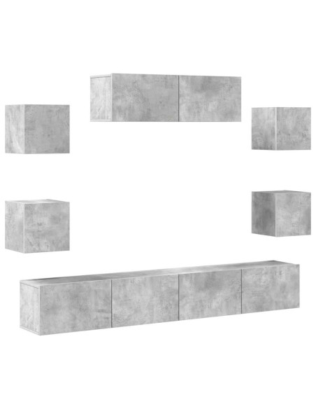 Set di Mobili Porta TV 7 pz Grigio Cemento in Legno Multistrato