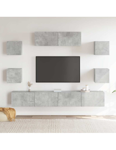 Set di Mobili Porta TV 7 pz Grigio Cemento in Legno Multistrato