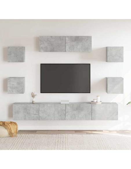 Set di Mobili Porta TV 7 pz Grigio Cemento in Legno Multistrato