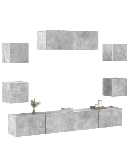 Set di Mobili Porta TV 7 pz Grigio Cemento in Legno Multistrato