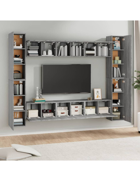 Set Mobili Porta TV 10 pz Grigio Sonoma in Legno Multistrato