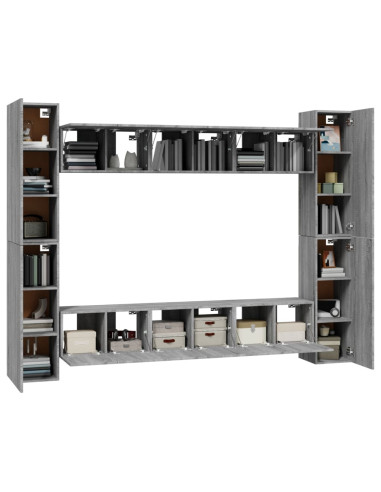 Set Mobili Porta TV 10 pz Grigio Sonoma in Legno Multistrato