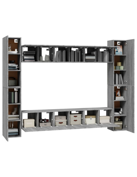 Set Mobili Porta TV 10 pz Grigio Sonoma in Legno Multistrato