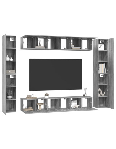 Set Mobili Porta TV 10 pz Grigio Sonoma in Legno Multistrato
