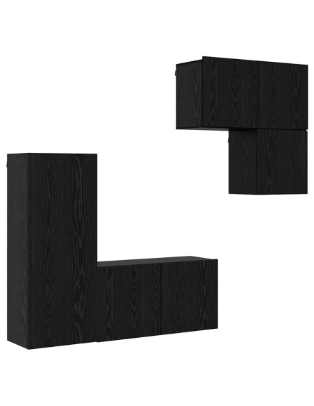 Mobile TV 4 pcs Rovere Nero Legno multistrato
