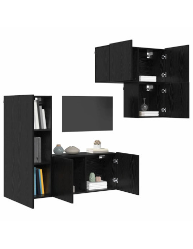 Mobile TV 4 pcs Rovere Nero Legno multistrato