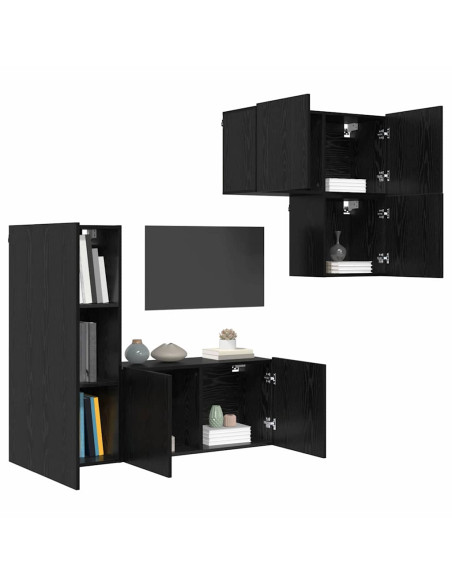 Mobile TV 4 pcs Rovere Nero Legno multistrato