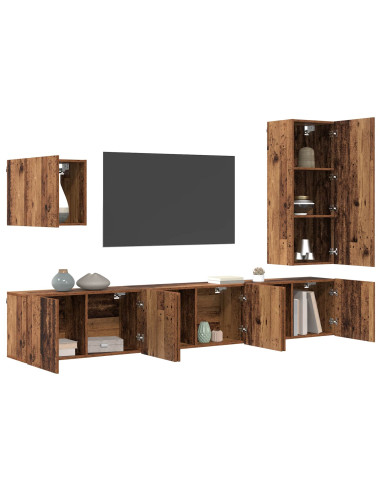 Unità TV da Parete 5 pcs Legno vecchio Legno multistrato