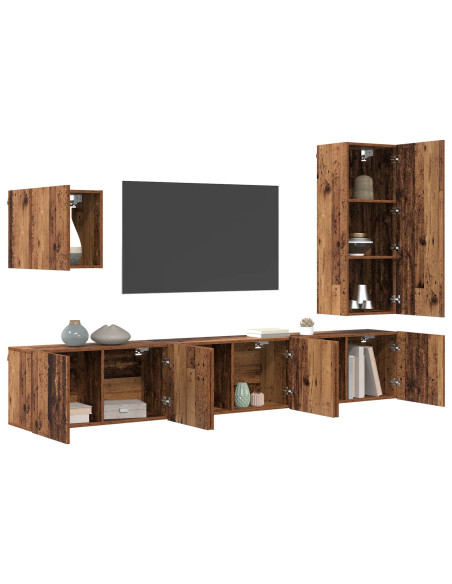 Unità TV da Parete 5 pcs Legno vecchio Legno multistrato