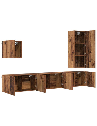 Unità TV da Parete 5 pcs Legno vecchio Legno multistrato