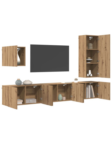 Unità TV da Parete 5 pcs Rovere artigianale Legno multistrato