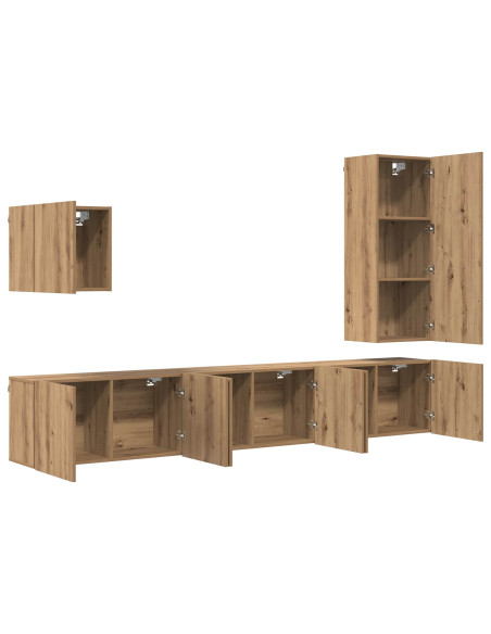 Unità TV da Parete 5 pcs Rovere artigianale Legno multistrato