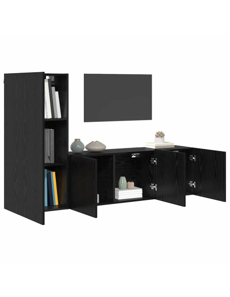 Unità TV da Parete 5 pcs Rovere Nero Legno multistrato