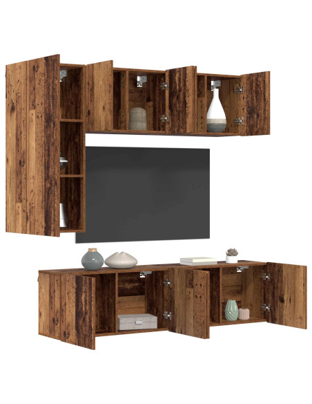 Unità TV da Parete 5 pcs Legno vecchio Legno multistrato